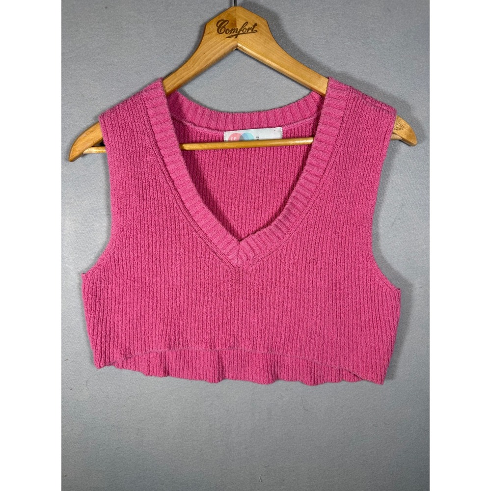 Free People Beach Veda Pink Ribbed V-Neck Cropped Sweater Vest OB1566439 XS